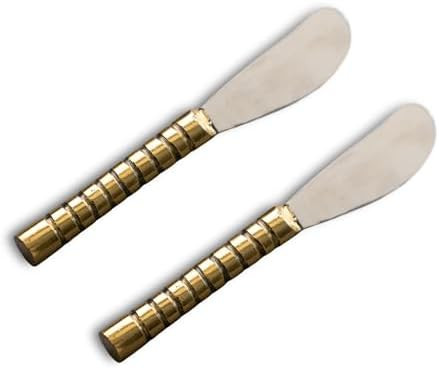 16324 Antiqued Beaded Gold And Silver Tone 5.5 X 1 Stainless Steel Kitchen Serving Cheese Spreader Knives Pack Of 2