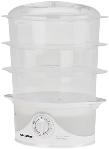 Kalorik Electric Food Steamer With Manual Controls 3-Tier With Bpa Dishwasher Safe Baskets 800 Watts And 60-Minute Timer Turbo Steam Feature And Easy Refill 9-Quarts White Kalorik Electric Food Steamer With Manual Controls 3-Tier With Bpa Dishwasher Safe Baskets 800 Watts And 60-Minute Timer Turbo Steam Feature And Easy Refill 9-Quarts White