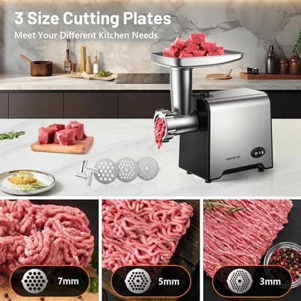 Electric Meat Grinder Sausage Stuffer Maker 450W(3000W Max) Food Grinder with Blade & 3 Plates Sausage Stuffer Tubes & Kubbe Kit Stainless Steel Heavy Duty Meat Mincer Machine for Home Kitchen Use