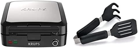 Krups 4-Slice Belgian Waffle Maker: Stainless Steel 5 Browning Levels Audible Ready Beep Removable Plates 1200W Silver/Black - Perfect For Family Breakfasts
