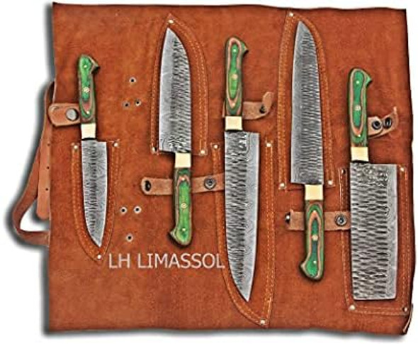 Damascus Steel Kitchen Knife Set 5 Pcs Hand Forged Chef Knife Set With Leather Roll Kit/Christmas / For Her/Kitchen And Dinning Damascus Steel Kitchen Knife Set 5 Pcs Hand Forged Chef Knife Set With Leather Roll Kit/Christmas / For Her/Kitchen And Dinning