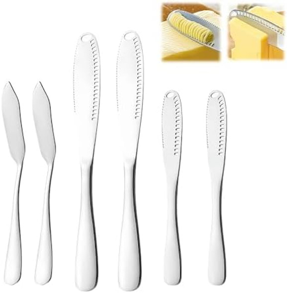 Butter Knives Set Of 6 - Premium Stainless Steel Butter Knife Spreader 3-In-1 Cheese/Butter Spreader Curler With Serrated Edge - Ideal For Butter Cheese Jam (Gold 6 Pcs) Butter Knives Set Of 6 - Premium Stainless Steel Butter Knife Spreader 3-In-1 Cheese/Butter Spreader Curler With Serrated Edge - Ideal For Butter Cheese Jam (Gold 6 Pcs)