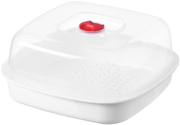 Magiclulu Microwave Food Steamer: Square Plastic White Steamer For Quick Home Cooking 8.26X8.26X4.33 Inches Magiclulu Microwave Food Steamer: Square Plastic White Steamer For Quick Home Cooking 8.26X8.26X4.33 Inches