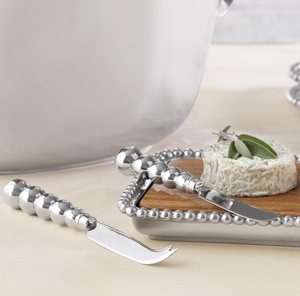 Mariposa Pearled Cheese Knife Set Silver Brillante Tableware Spreaders & Cheese Knives Recycled Sandcast Aluminum Handmade In Mexico