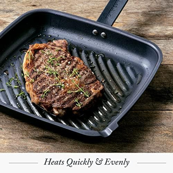 Merten & Storck 11" Pre-Seasoned Carbon Steel Square Grill Pan Lightweight Nonstick Cast Iron Alternative High-Heat Skillet For Grilling Searing Indoor & Outdoor Cooking Oven Safe
