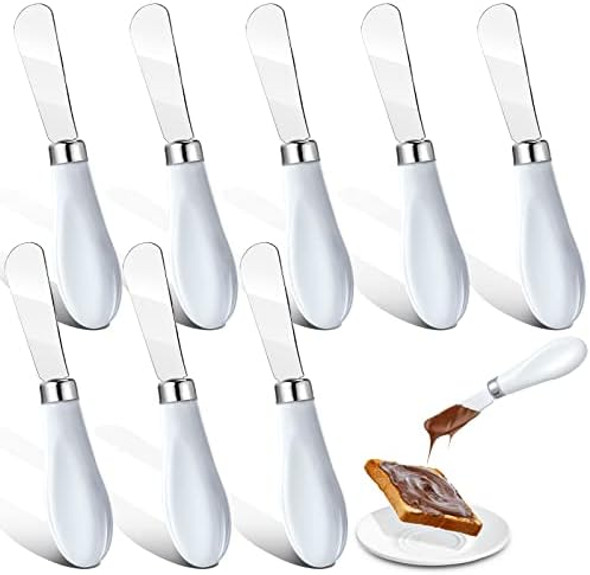 Mixweer 8 Pcs Cheese Spreader Knives Butter Knife Stainless Steel Spreader Knife With White Porcelain Handle For Kitchen 5.1 Inch Mixweer 8 Pcs Cheese Spreader Knives Butter Knife Stainless Steel Spreader Knife With White Porcelain Handle For Kitchen 5.1 Inch