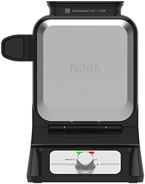 Ninja Bw1001 Neverstick Pro Belgian Waffle Maker Vertical Design 5 Shade Settings With Precision-Pour Cup & Chef-Curated Recipe Guide Black & Silver