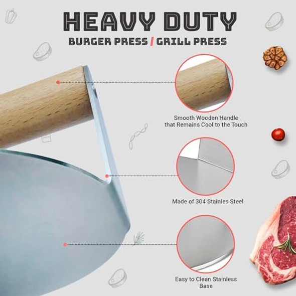 Stainless Steel Smash Burger Press Kit Hamburger Bacon Steak And Meat Smasher Tool For Blackstone Grill And Griddle Flat Top Patty Maker With Patty Papers Stainless Steel Smash Burger Press Kit Hamburger Bacon Steak And Meat Smasher Tool For Blackstone Grill And Griddle Flat Top Patty Maker With Patty Papers