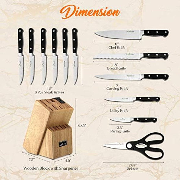Nutrichef 13-Piece Kitchen Knife Set With Wooden Block - Precision Crafted Stainless Steel Knives With Scissors & Built-In Sharpener - Lightweight Durable & Razor Sharp - Dishwasher Safe (Nckns13) Nutrichef 13-Piece Kitchen Knife Set With Wooden Block - Precision Crafted Stainless Steel Knives With Scissors & Built-In Sharpener - Lightweight Durable & Razor Sharp - Dishwasher Safe (Nckns13)
