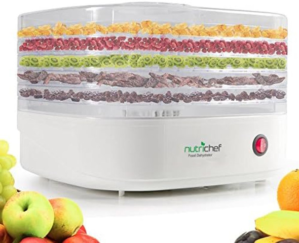 Nutrichef Electric Countertop Food Dehydrator Machine-Professional Multi-Tier Food Preservermeat Or Beef Jerky Makerfruit/Vegetable Dryer W/5 Stackable Trayshigh-Heat Circulation-Azpkfd06