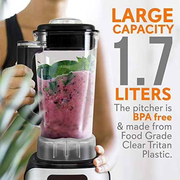 Nutrichef Digital Electric Kitchen Countertop Blender - Professional 1.7 Liter Capacity Home Food Processor Compact Blender For Shakes And Smoothies W/ Pulse Blend Timer Adjustable Speed - Ncbl1700