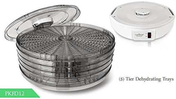 Nutrichef Electric Countertop Food Dehydrator - Multi-Tier High-Heat Circulation Professional Food Preserver Fruit Vegetable Dryer Meat Or Beef Jerky Maker W/ 5 Stackable Trays - Azpkfd12
