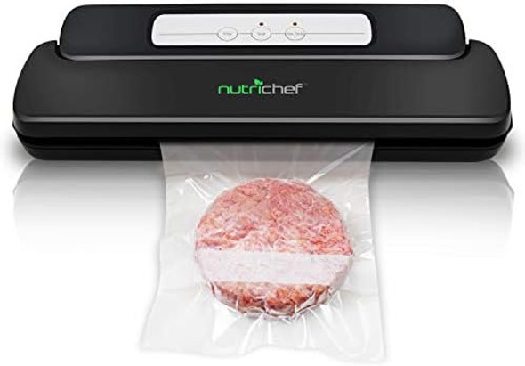Nutrichef Automatic Handheld Sealer Vacuum Machine -Storage For Dry Or Moist Product Home Kitchen Heat Sealing System -Simple & Compact Fresh Saver Meal -Food Plastic Roll Bag Starter Kit -Azpkvs10Bk