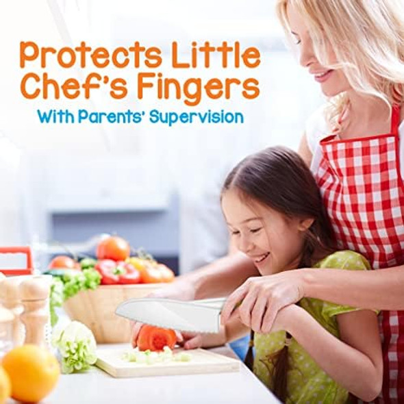 Nutrichef 3-Piece Nylon Kitchen Baking Knife Set - Children'S Cooking Knives Safe To Use Firm Grip Serrated Edges Kids' Knives Protects Little Chef'S Fingers Good For Cutting Food & Vegetables