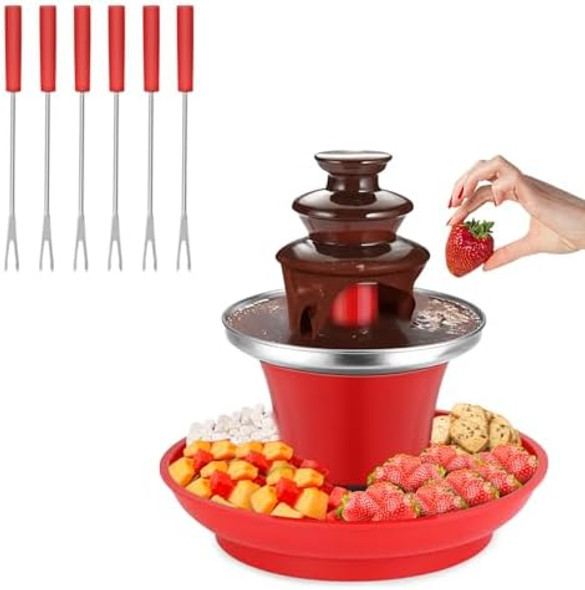 7.9Oz Mini Chocolate Fondue Fountain Mini Chocolate Melting Pot Mini Warmer Machine With 6Pcs Fondue Fork And Removal Fruits/Nuts/Treats Serving Tray For Milk Chocolate Cheese Butter Candy