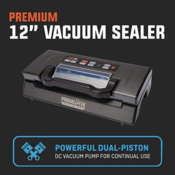 Premium 12” Vacuum Sealer – User Friendly For Food Preservation & Sous Vide 21Inhg Vacuum Pressure – Features Raised Air Intake Valve Multiple Operating Modes Built-In Vacuum Bag Storage