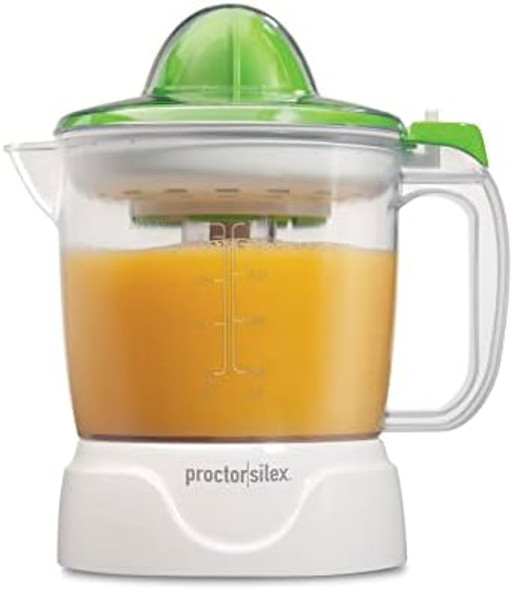 Proctor Silex Electric Citrus Juicer Machine 34 Oz. For Orange Lemon Grapefruit Juice White & Green (66337)