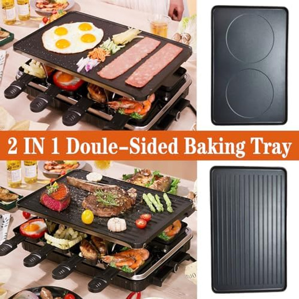 Indoor Grill Table Smokeless Portable Griddle Raclette Grill Nonstick With 8 Cheese Maker Pans Temperature Control & Dishwasher Safe 1300W Ideal For Parties And Family Fun