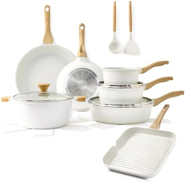 Sensarte Ceramic Nonstick Cookware Set 17 Piece Includes 11 Inch Grill Pan Induction Kitchen Set Sensarte Ceramic Nonstick Cookware Set 17 Piece Includes 11 Inch Grill Pan Induction Kitchen Set