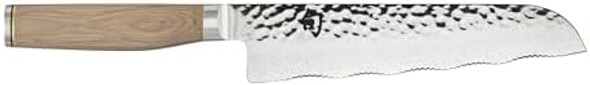 Shun Premier Blonde 7" Master Serrated Utility Knife Handcrafted Japanese Knife Vg-Max Core With Damascus Stainless Steel Cladding Pakkawood Handle Precision And Sharpness