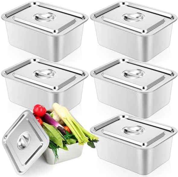 Sumind 6 Pack Stainless Steel Hotel Pans With Lids 1/2 Size 6 Inch Deep Steam Table Pans Food Storage Container For Food Maple Syrup Catering Restaurant Hotel Buffet Warmer Commercial Kitchen Supplies