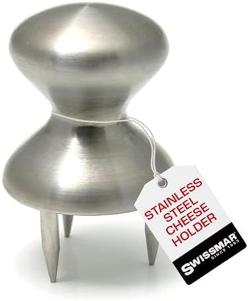 Swissmar Stainless Steel Cheese Holder - 3-Prongs Hold Cheese In Place - Perfect For Serving And Skewers - Cheese Button Clinchers - Silver