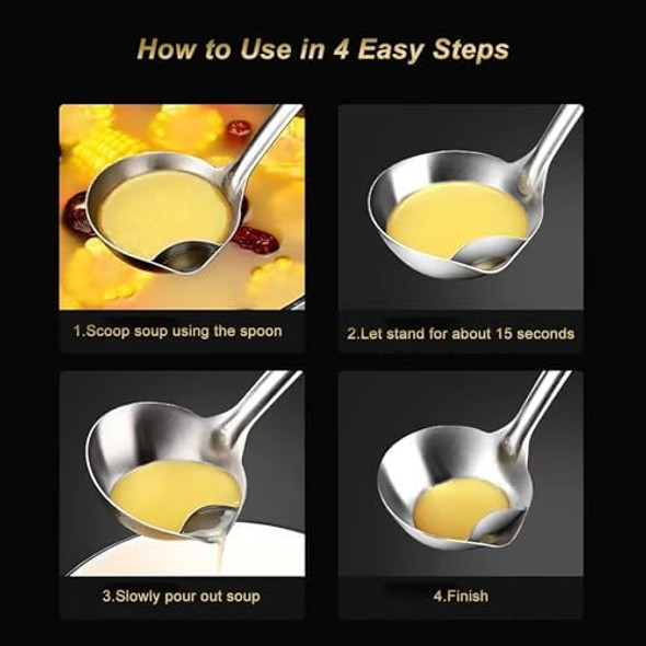 Oil Separator Ladle Stainless Steel Skimmer Spoon – 304 Food-Grade Fat Separator For Soup Hot Pot Broth Stew – Grease Strainer Spoon With Spout Long Handle Dishwasher Safe Rust Resistant