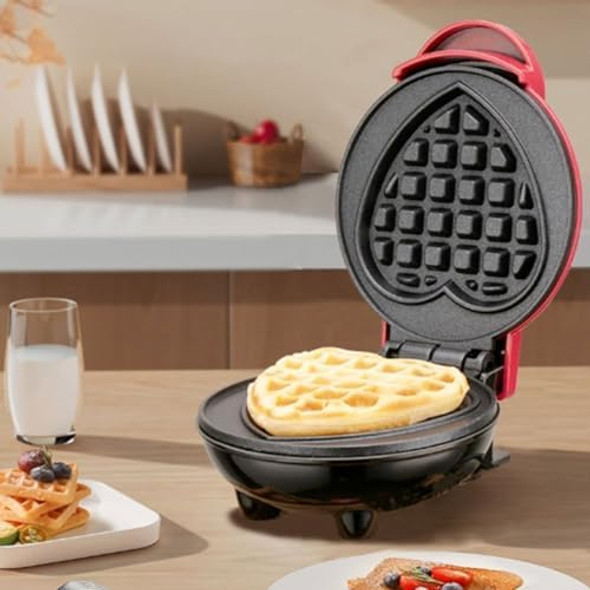5-In-1 Nonstick Mini Waffles Maker Heart Shape Waffle Maker Mini Waffle Maker Compact 4.5" Design Perfect For Family Breakfast And Afternoon Tea(Red)