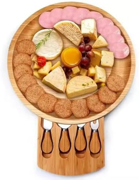 Bamboo Charcuterie Board Set With Cheese Knives – Cheese Board Platter Set – Cheese Board With Knives – Cheese Serving Tray With Cheese Knives – Ideal Housewarming & Serving Tray (9.85 X 1.35) Bamboo Charcuterie Board Set With Cheese Knives – Cheese Board Platter Set – Cheese Board With Knives – Cheese Serving Tray With Cheese Knives – Ideal Housewarming & Serving Tray (9.85 X 1.35)