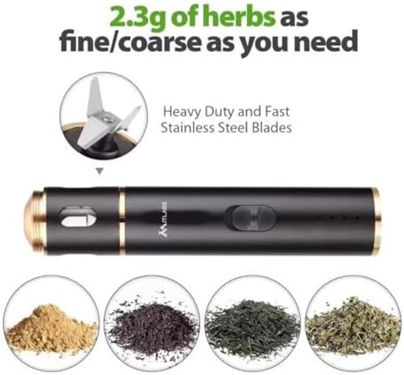 Mitlabs 1 Gram Electric Herb Grinder Pen Battery Powered Automatic Rechargeable Portable Herb Grinder Black/Gold Mitlabs 1 Gram Electric Herb Grinder Pen Battery Powered Automatic Rechargeable Portable Herb Grinder Black/Gold