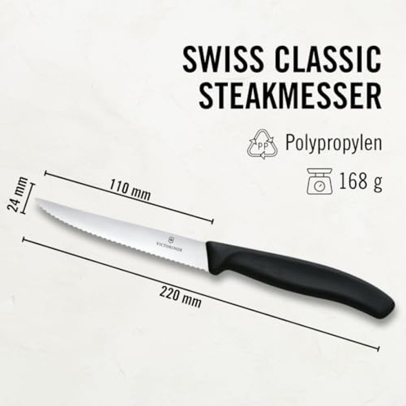 Victorinox 6.7233.6 Swiss Classic Steak Knife Set Ideal For Slicing A Wide Variety Of Steak Cuts Serrated Blade In Black Set Of 6
