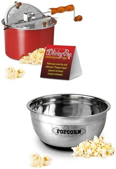 Original Whirley-Pop Popcorn Popper - Nylon Gear - Red Andstainless Steel Popcorn Serving Bowl - Wabash Valley Farms 8 Quart Stainless Steel Large Popcorn Bowl Original Whirley-Pop Popcorn Popper - Nylon Gear - Red Andstainless Steel Popcorn Serving Bowl - Wabash Valley Farms 8 Quart Stainless Steel Large Popcorn Bowl