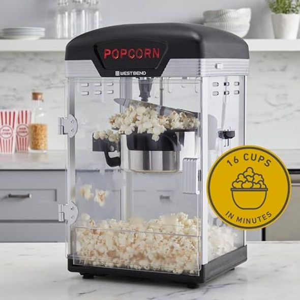 West Bend Stir Crazy Movie Theater Popcorn Popper Gourmet Popcorn Maker Machine With Nonstick Popcorn Kettle And Popcorn Scoop For Popcorn Machine 4 Qt. Black