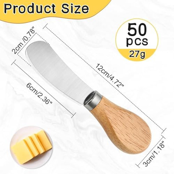 50 Pcs Cheese Spreader Knives 4.72 Inch Cheese Spreader Knives With Wooden Handle Stainless Steel Cheese Knives For Charcuterie Board Sandwich Appetizers Cocktail Spreading