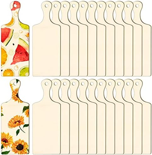 Yinkin 24 Pieces Mini Wood Cutting Board With Handle Wooden Chopping Block Paddle Unfinished Mini Cheese Small Serving Board Cooking Butcher Block For Crafts Vegetable Kitchen Decor(Small) Yinkin 24 Pieces Mini Wood Cutting Board With Handle Wooden Chopping Block Paddle Unfinished Mini Cheese Small Serving Board Cooking Butcher Block For Crafts Vegetable Kitchen Decor(Small)