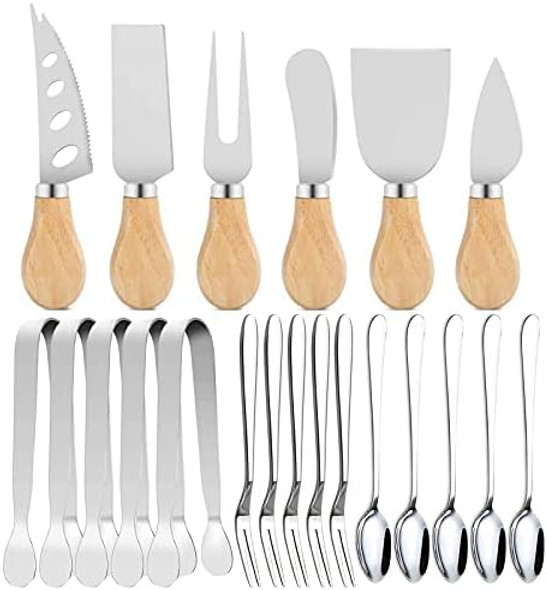 21Pcs/Pack Spreader Knife Setcheese Butter Spreader Knife Cheese Slicer Knife Stainless Steel Blade With Wooden Handles Mini Serving Tongs Spoons And Forks (Option 1) 21Pcs/Pack Spreader Knife Setcheese Butter Spreader Knife Cheese Slicer Knife Stainless Steel Blade With Wooden Handles Mini Serving Tongs Spoons And Forks (Option 1)