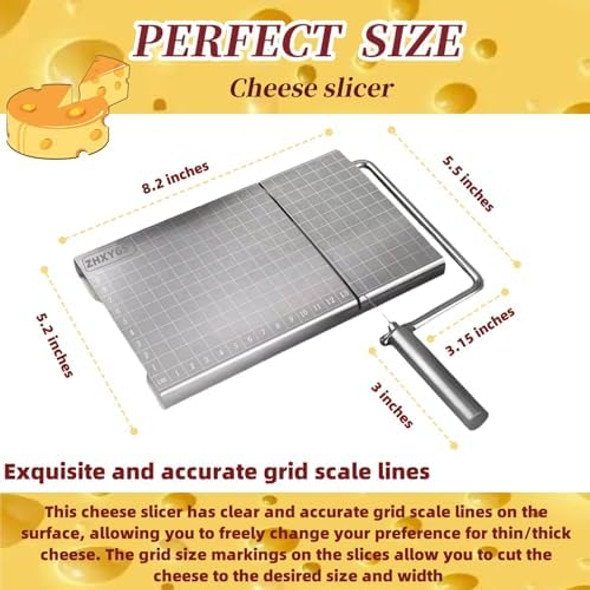 Stainless Steel Cheese Slicer For Block Cheese - 5-Wire Cheese Cutter Set With Non-Slip Stainless Steel Board - Professional Tool For Hard Cheeses (Cheddar Gouda Parmesan) Stainless Steel Cheese Slicer For Block Cheese - 5-Wire Cheese Cutter Set With Non-Slip Stainless Steel Board - Professional Tool For Hard Cheeses (Cheddar Gouda Parmesan)