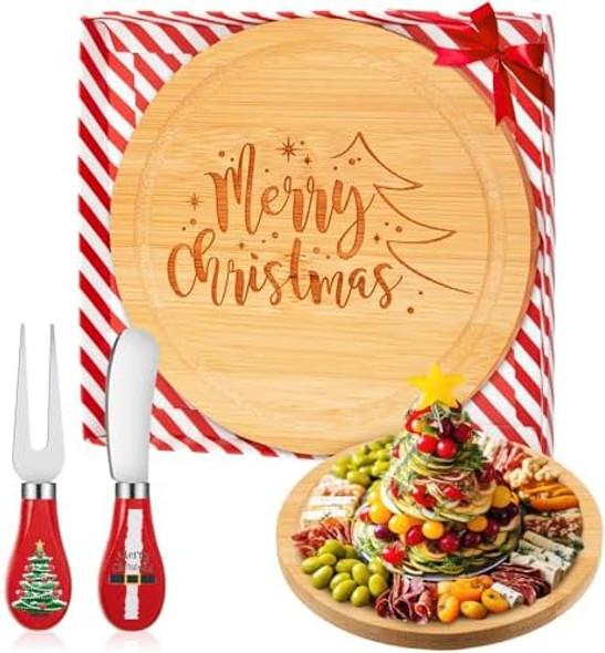 1 Set Christmas Cheese Board Wood For Christmas Party With Knives For Xmas Holiday Party Favor Home Decoration(Round) 1 Set Christmas Cheese Board Wood For Christmas Party With Knives For Xmas Holiday Party Favor Home Decoration(Round)