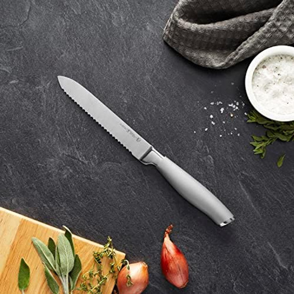 Zwilling Henckels Modernist Razor-Sharp 5-Inch Serrated Utility Knife Tomato Knife German Engineered Informed By 100+ Years Of Mastery Gray