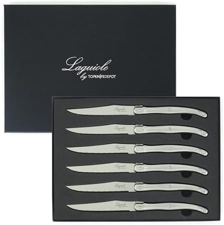 Topknife Laguiole 6 Pcs Steak Knife Set - Stainless Steel Handle - Pine Wood Block