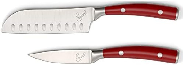 Emeril Lagasse Razor Sharp 2 Piece Chef Knife Set - 5 Inch Santoku Knife 3.5 Inch Stainless Steel Paring Knife Forged Steel Clad Emerilware - Black Handles Emeril Lagasse Razor Sharp 2 Piece Chef Knife Set - 5 Inch Santoku Knife 3.5 Inch Stainless Steel Paring Knife Forged Steel Clad Emerilware - Black Handles