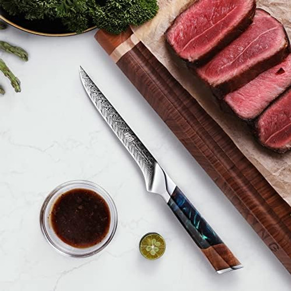 Findking 4Pcs Chefs Knives Set Versatile And Multisize Damascus Steel Kitchen Knife Set Full Tang For Meat Vegetable Home (Nebula Series Blue)