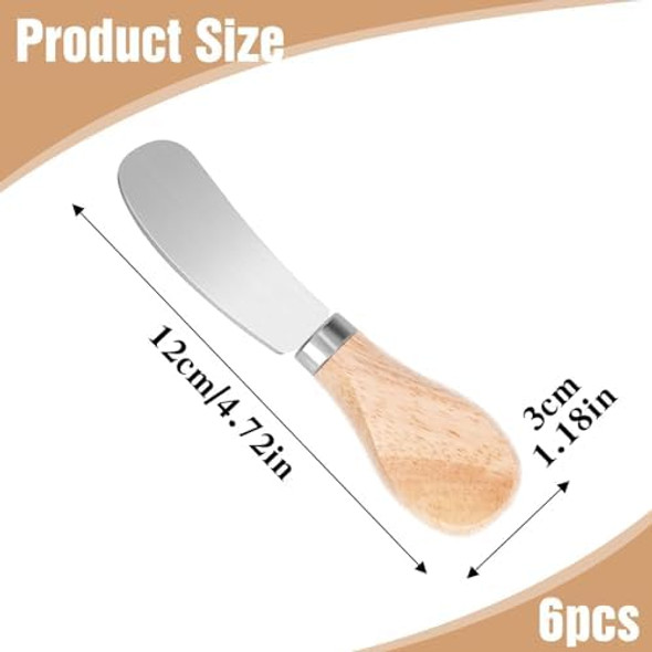 Giantree 6Pcs Cheese Spreader Knives Butter Knives With Wooden Handles Mini Charcuterie Boards Accessories Butter Spreader Stainless Steel For Sandwiches Appetizers Cocktail Spreading Knife