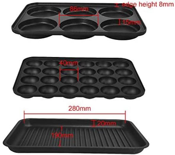 Multifunction Nonstick Baking Maker With 3 Interchangeable Baking Plates For Fried Eggs Fried Steak Takoyaki Cake Pops Grill Maker Red-1