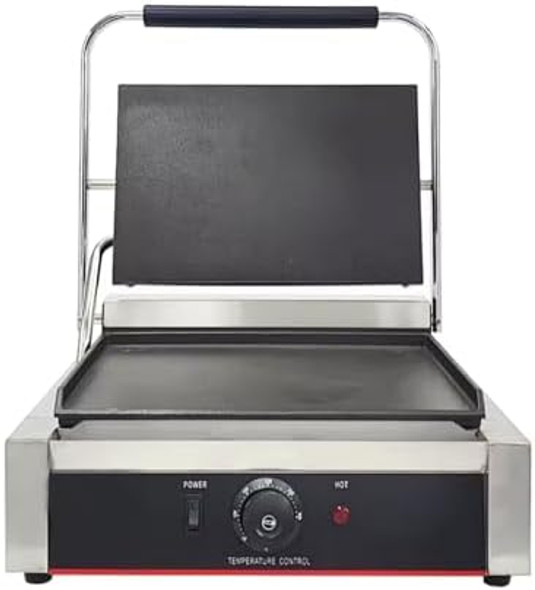Commercial Panini Press With Grooved Grill Sandwich Maker Machine Electric Contact Grill Single (Single Grooved Top&Smooth Bottom)