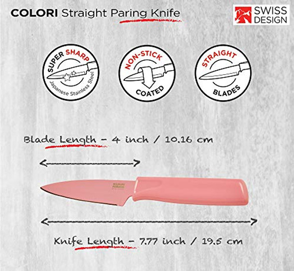 Kuhn Rikon Colori Non-Stick Straight Paring Knife With Safety Sheath 4 Inch/10.16 Cm Blade Pink