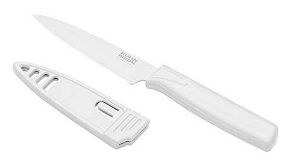 Kuhn Rikon Colori Non-Stick Straight Paring Knife With Safety Sheath 4 Inch/10.16 Cm Blade White