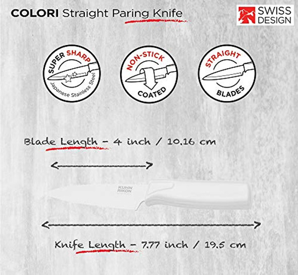 Kuhn Rikon Colori Non-Stick Straight Paring Knife With Safety Sheath 4 Inch/10.16 Cm Blade White