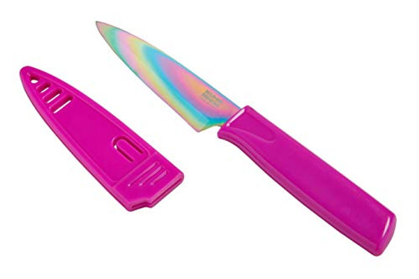 Kuhn Rikon Colori Non-Stick Straight Paring Knife With Safety Sheath 4 Inch/10.16 Cm Blade Rainbow