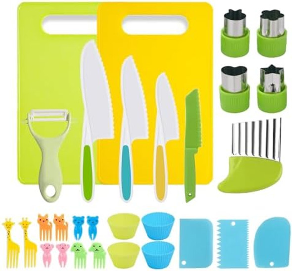 29 Pcs Kids Safe Knife Set For Real Cooking Toddler Kitchen Knives Set Kids Cooking Set Kitchen Tools With Plastic Knives Cutting Board Crinkle Cutters Vegetable Cookie Cutters 29 Pcs Kids Safe Knife Set For Real Cooking Toddler Kitchen Knives Set Kids Cooking Set Kitchen Tools With Plastic Knives Cutting Board Crinkle Cutters Vegetable Cookie Cutters